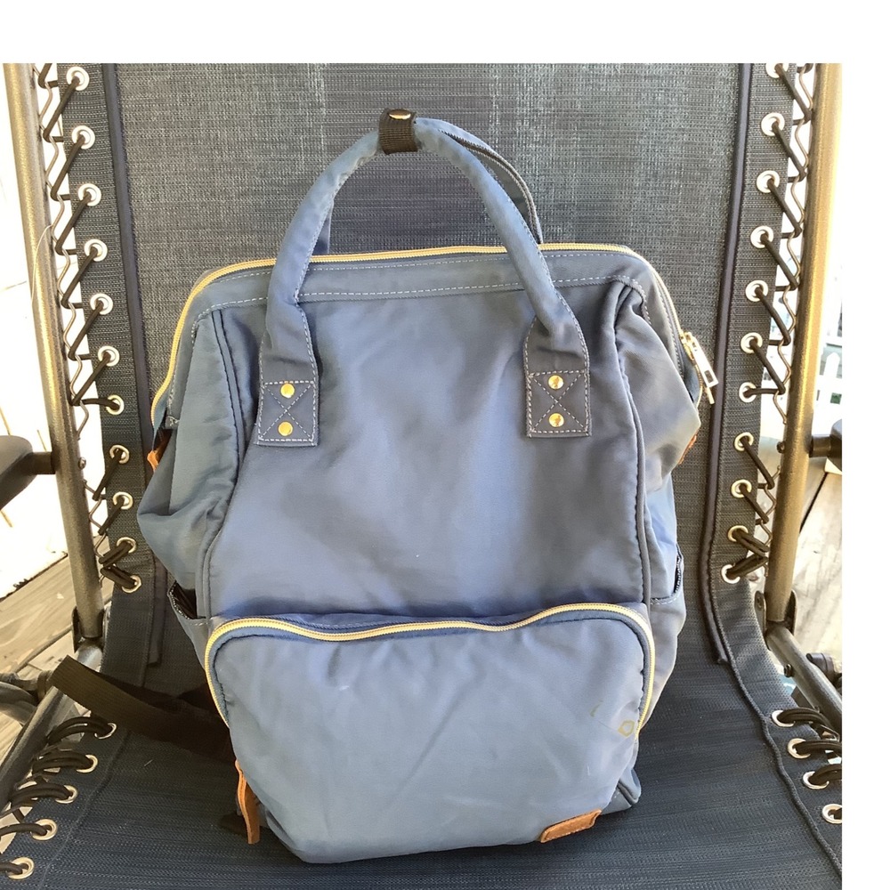 Veegul Wide Open Doctor Style Backpack Blue Nylon Striped Lining Travel Bag
